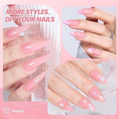 Beetles Nude Pink Gel Nail Polish - 15ml Nude Color Jelly Pink Gel Polish Sheer Translucent Effect Nail Concealer Soak Off UV LED Nail Lamp French Nail Art Gifts for Women Girls