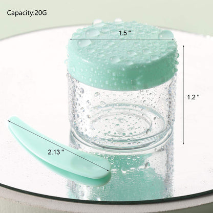 Refillable Cosmetic Sample Jars - 100 Pack 20g (0.7oz) Green Small Travel Containers with Lids + 10 Mini Makeup Spatulas - BPA Free