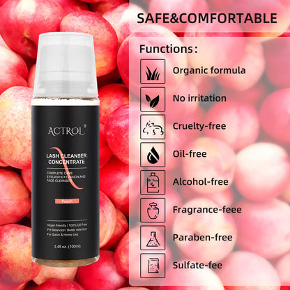 Eyelash Cleanser Concentrate 100ml Peach Professional Lash Shampoo Foaming Cleanser DIY Paraben & Sulfate Free Non-lrritating Wash for Extensions Lashes with Salon Care-Makes 20 Bottles