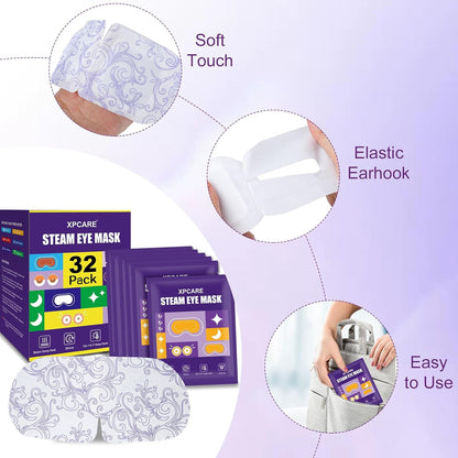 XPCARE 32 Pack Steam Eye Masks for Dry Eyes, SPA Warm Sleep Eye Mask, Disposable Heated Eye Mask for Dark Circles, Puffy Eyes, Relief Stress Eye Fatigue(Lavender)