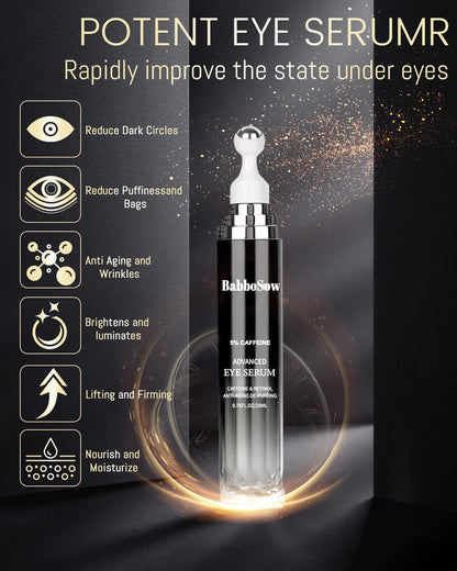 Caffeine Eye Cream and 24K Gold Eye Mask (20 pcs): Under Eye Serum for Dark Circles and Puffiness Eye Care Eye Serum Anti Aging with 360° Massage Ball Reduce Eye Bags, Wrinkles and Fine Lines