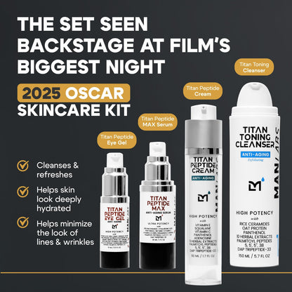 Titan Oscar Anti-Aging Mens Skin Care Kit – Wash, Face Serum, Eye Cream, Mens Face Moisturizer – Men, Skin Care Set – Dark Circles, Wrinkles, Fine Lines – Vitamin C, Peptides, Niacinamide, HA