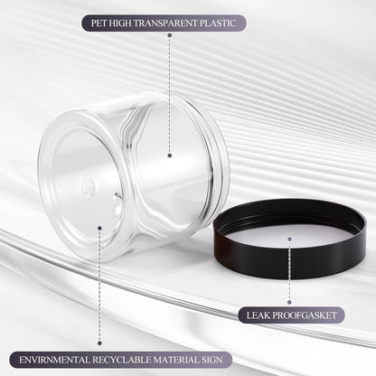 SATINIOR 36 Pieces 2 oz Plastic Jars with Lids Wide Mouth Airtight Reusable Container Acrylic Cosmetic Small Jars for Lotions Ointments Travel Toiletries Creams Make up Storage(Black)