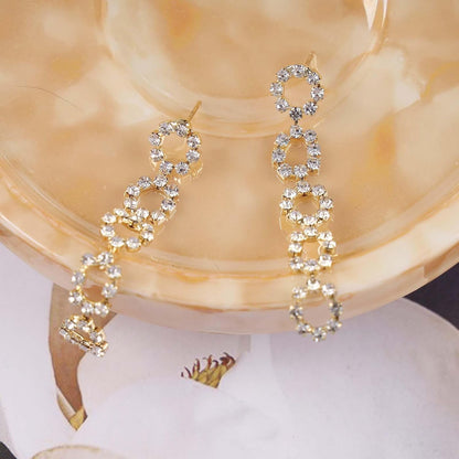 Vintage Crystal Square Drop Earrings Long Rhinestone Tassel Earrings Gold Hollow Square Dangle Earrings Sparkly Cz Bridal Stud Earrings Jewelry for Women