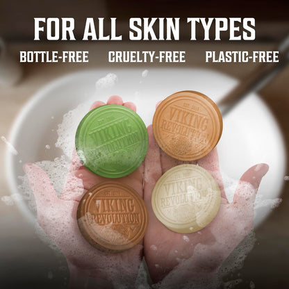 Viking Revolution Shaving Soap for Men - Shave Soap for Use with Shaving Brush and Bowl for Smoothest Wet Shave, Shaving Soap Puck - 4 Pack Variety, Each Pack 2.5oz (Vanilla, Bergamot, Tobacco, Oud)