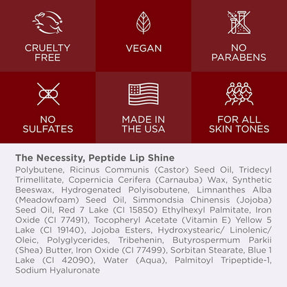 Côte Beauty's Tempted Peptide Lip Shine, Ultra Hydrating & Long-Lasting Warm Berry Plumping Lip Gloss for Women with Hyaluronic Acid, Shea Butter & Jojoba Oil, Vegan & Cruelty-Free, 0.12 Fl Oz