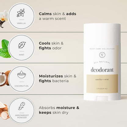 Rowe Casa Organics Vanilla + Mint Natural Deodorant for Men and Women, Sweet and Refreshing Paraben-Free Deodorant Stick with Therapeutic-Grade Essential Oils, 2 oz