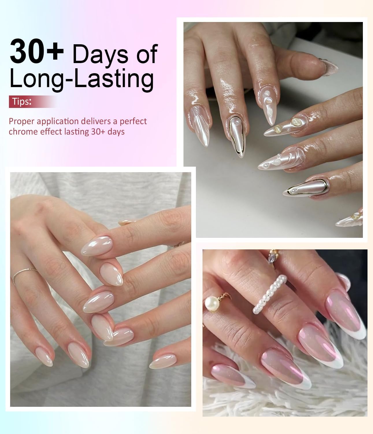 Chrome Nail Powder BISHENGYF - White Yellow Nail Chrome for Nail Art Non-Sticky Hand Hard Gel with Powder for Nails Art Home DIY