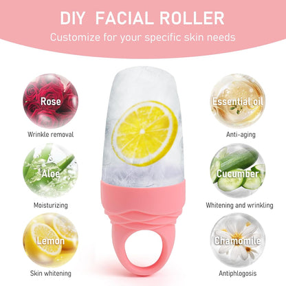 3 Pcs Facial Ice Roller Silicone Mold Reusable for Face Women and Eye Neck Cold Skin Care Tools Freezer De Puff Eyes Bags Reduce Migraine Pain Pink