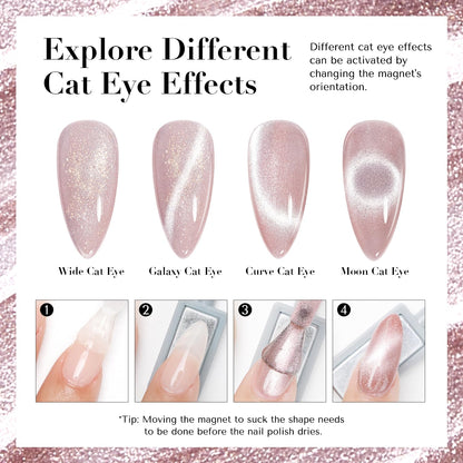 AZUREBEAUTY Cat Eye Nail Polish Quick Dry Nude Glitter Toe Nail Polish Natural Shine Nail Lacquer Salon-Quality for Women Girl Gifts