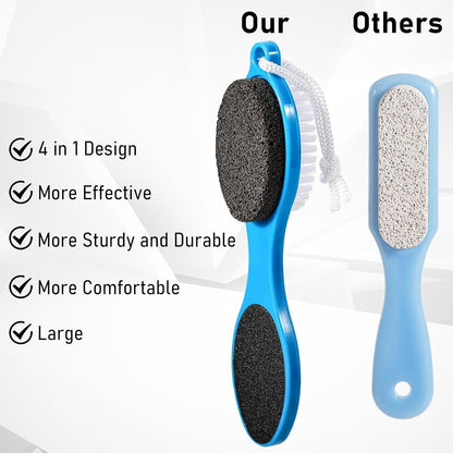Pumice Stone Brush for Feet 4 in 1, Foot File Callus Remover, Foot Rasp and Sand Paper Pedicure Tools with Handle, Shower Foot Scrubber, Soft Smooth Feet for Home Foot Care,4 Pack