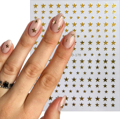 6Sheets Rhinestones Star Nail Art Stickers,3D Self-Adhesive Glitter Gold Silver White Black Stars Nail Art Design Decals Star Stickers for Acrylic Nails Art for Women Girls DIY Manicure Decorations