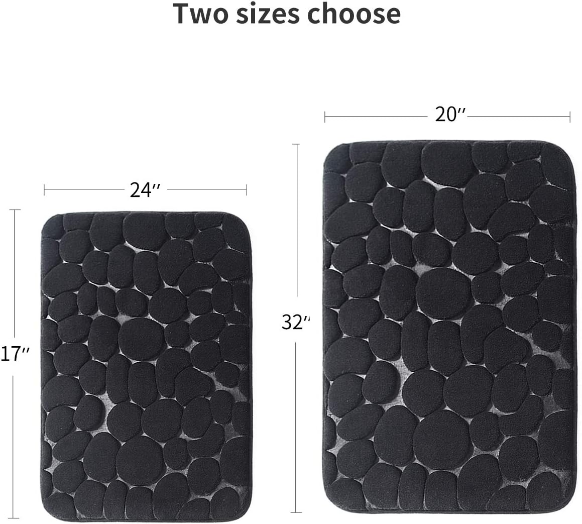 YIHOUSE Bathroom Mat Rug, Memory Foam Bath Mat, Non-Slip Bathroom Floor Mats, Cobblestone Bath Mats Absorbent Bath Rugs Washable Quick Dry (17x24,Black)