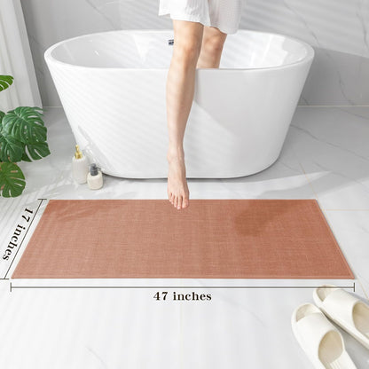 chakme Bathroom Rugs Mat 47x17, Ultra Thin Non Slip Bath Rug Runner Quick Dry Absorbent Bath Mat for Bathroom, (Dark Pink, 47"x17")