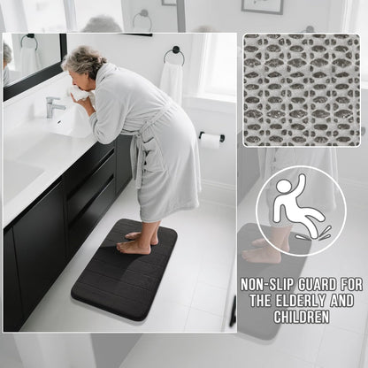 Yimobra Bathroom Runner Rugs 72"x24" Non Slip Washable Memory Foam Bath Mat, Super Soft Water Absorbent Hallway Carpet for Vanity Tub Shower, Black
