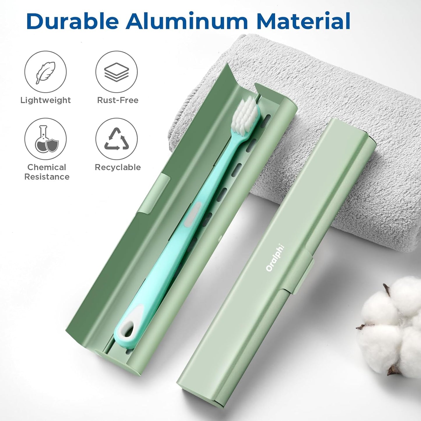 Aluminum Toothbrush Travel Case, Portable Travel Toothbrush Holder, Durable Manual Toothbrush Box Container for Traveling, Bathroom, Camping, Business Trip-Green