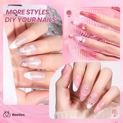 Beetles Nude Pink Gel Nail Polish Set - 25PCS 20 Colors Neutral Jelly Pink Sheer Milky White Gel Nail Kit Soak Off UV with Base Glossy Matte Top Coat Pearls Rhinestones Nail Charms Gift for Women
