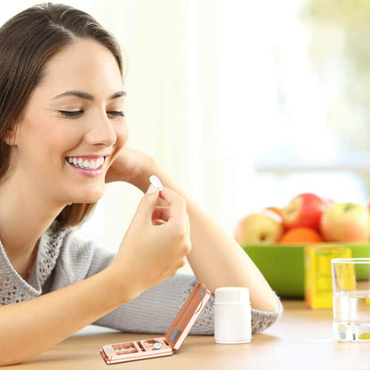 Pill Cutter with Auto Centering Device, Aluminum Pill Splitter with 316L Stainless Blade, Genuine Leather Case, Professional Pill Splitter for Cutting Small Pills or Large Pills (Rose Gold)