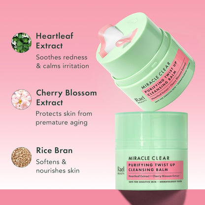 Rael Miracle Clear Cleansing Balm – Makeup Remover, Twist-Up Face Cleanser, Double Cleanse, Non-Comedogenic, with Rice Bran & Jojoba Oils, Vegan, Korean Skin Care, All Skin Types (1.69 fl oz)