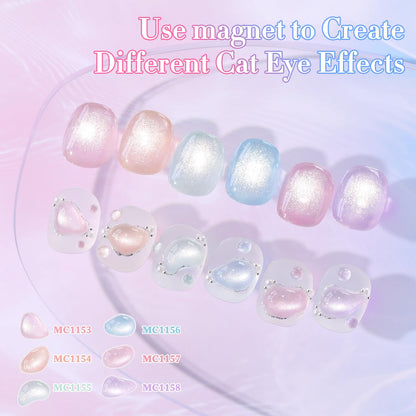 Double Rhythm 6 Colors Cat Eye Gel Polish Set Shimmer Glitter with Magnet Holographic Reflective Magnetic UV Nail Art Kit (6-Kit-47)