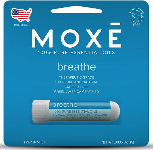 MOXE Breathe | Himalayan Salt Inhaler | Help Clear Congestion, Boost Focus and Improve Breathing | Natural Aromatherapy | Peppermint, Lavender and Tee Tree Essential Oil (1 Pack)