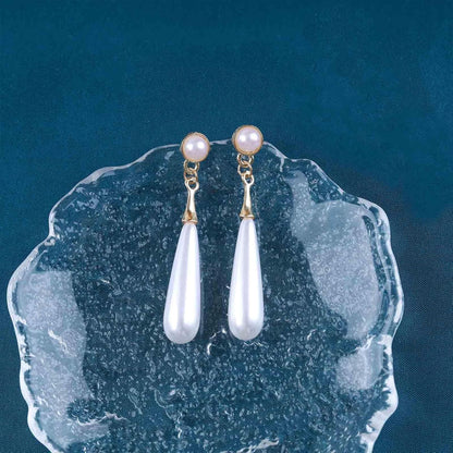 Boho Teardrop pearl Earrings Thin pearl Drop Earrings Gold Long pearl Dangle Earrings Vintage pearl Earrings Jewelry for Women and Girls