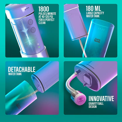 GuruNanda Compact Water Dental Flosser, Portable Travel Size Oral Irrigator Flosser with Collapsible 180 ml Tank, Smart Timer, 4 Flossing Modes, TSA-Approved - Lavender