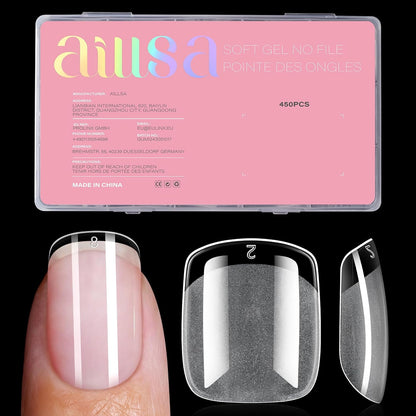 AILLSA Extra Short Square Nail Tips - 450pcs Thickened Pre-filed False Nail Tips Half Matte Nails Tips, Fake Nails for Gift