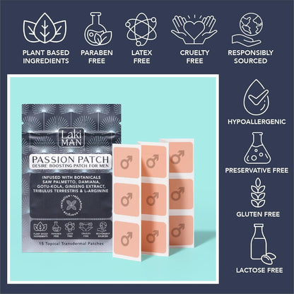 Laki Naturals Passion Patch for Men (Pack of 15) – Supports Circulation, Vitality, Vigour and Energy with Natural Ingredients – Non-Habit Forming, Time-Released Men’s Health Wellness Patches