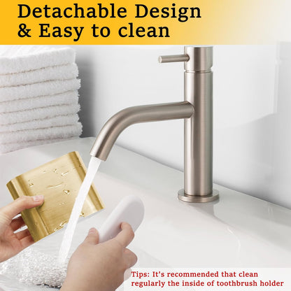 Chintu Toothbrush and Toothpaste Holder with Divider for Bathroom Countertop Organizer, Detachable for Easy Clean,Kids Electric Toothbrush Holders Storage Caddy for Family (Gold)