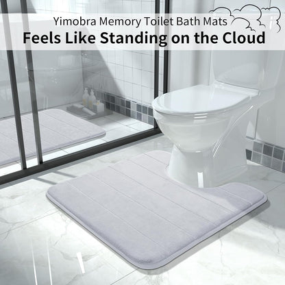 Yimobra Memory Foam Toilet Bath Mat U-Shaped, Soft and Comfortable, Super Water Absorption, Non-Slip, Thick, Machine Wash and Easier to Dry for Bathroom Commode Contour Rug, 24 X 24 Inches, Silver