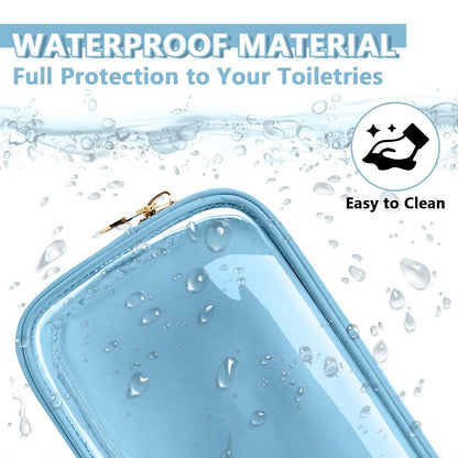 Clear Small Makeup Bag with Zipper, Nylon&PVC Cosmetic Travel Bag Preppy TSA Approved Toiletry Bag for Women Girls, Transparent Waterproof Makeup Pouches Cute Travel Bag for Purse(Small-Blue)