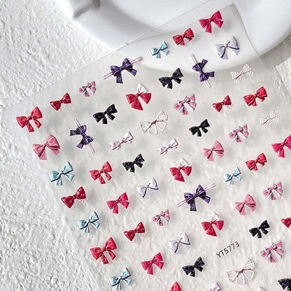 Cute Bow Nail Stickers Multicolor Bowtie Nail Decals Bow Stickers for Nails 3D Self Adhesive Nail Art Supplies & Decorations for Women Girls,1 Sheet DIY Manicure Decor