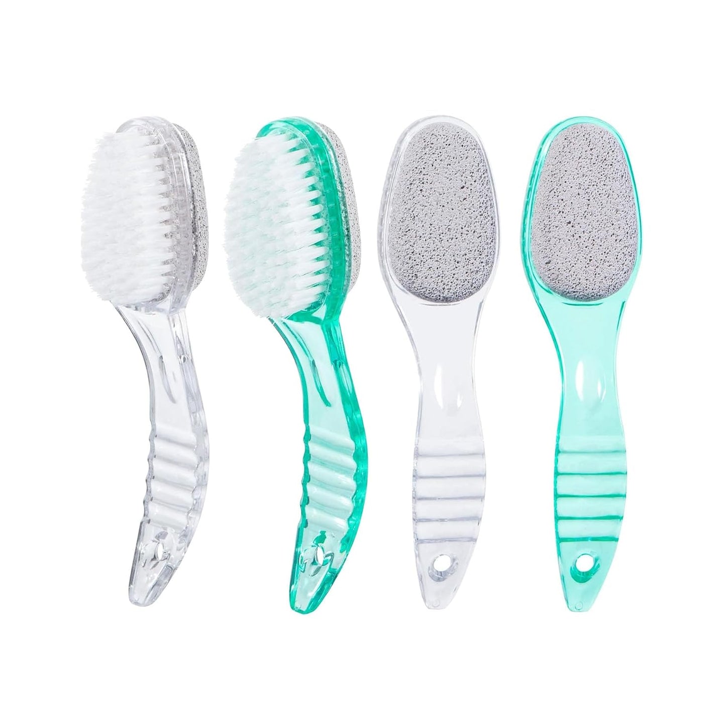 4 Pcs Foot Brush for Shower with Handle 2 in 1,Ooloveminso Large Foot Pumice Stone Brush Scrubber Foot File Calluses Remove Suitable for Horniness Foot Spa,Foot Care Smooth Skin (Green&Transparent)
