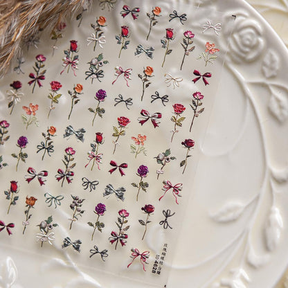 5D Embossed Rose Nail Stickers Flower Nail Art Floral Nail Decals Cute Stickers for Nails Designs Self Adhesive Nail Art Supplies & Decorations for Women Girls 1 Sheet