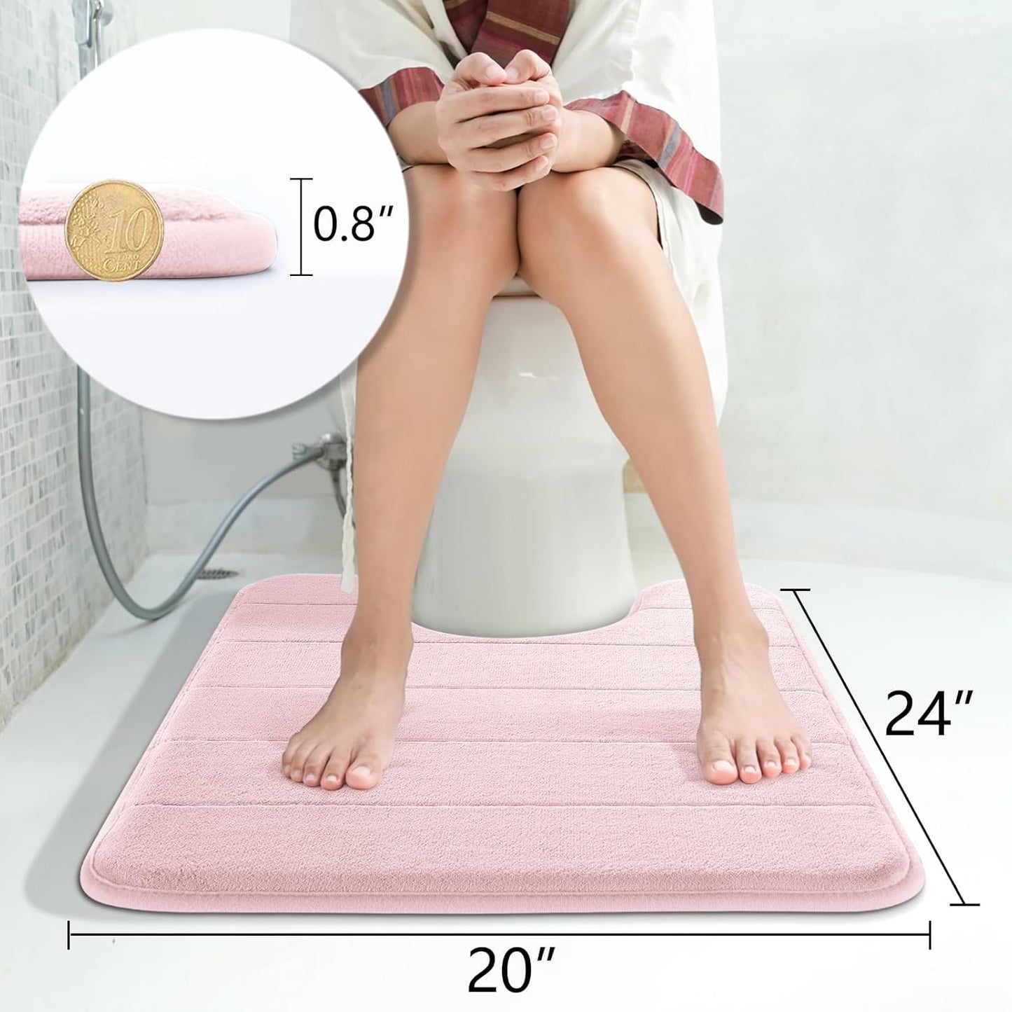 Yimobra Memory Foam Toilet Bath Mat U-Shaped, 24 X 20 Inches,Soft and Comfortable, Super Water Absorption, Non-Slip, Machine Wash and Easier to Dry for Bathroom Commode Contour Rug, Pink