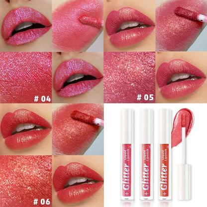 3Pcs Metallic Lipstick for Women,Lightweight Glitter Sparkling Liquid Lipsticks,Shimmer Lip Gloss Stain Long Lasting Waterproof Smudge Proof Non-Drying 24 Hour Full Coverage Lip Makeup,Vegan