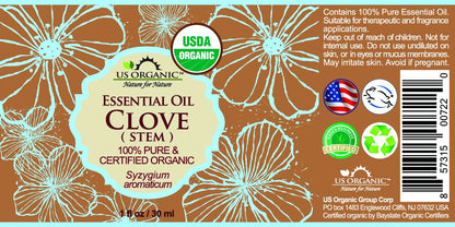 US Organic 100% Pure Clove Stem Essential Oil - USDA Certified Organic, Steam Distilled (30 ml)
