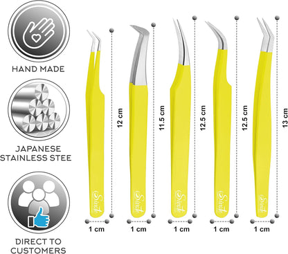 SIVOTE Eyelash Extension Tweezers for Classic & Volume Lashes, 5-Pack, Yellow
