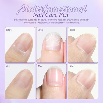 3-in-1 Cuticle Oil Pen, Cuticle Pusher Pen with Ceramic Tip, Upgraded Rotary Oil Discharge Portable Nail Care Pen Cuticle Remover for Hangnails Dry & Damaged Nails, Moisturize Strengthen(2pcs)