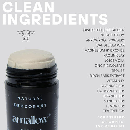Amallow - Natural Deodorant – Aluminum Salt-Free, Tallow-Based, Baking Soda-Free, with Magnesium & Zinc – Long-Lasting Odor Protection – Handcrafted in the USA – 2.6 oz (Root & Petal)