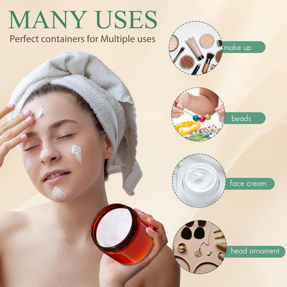 Patelai 4 Pieces Round Wide-mouth Leak Proof Plastic Container Jars with Lids for Travel Storage Makeup Beauty Products Face Creams Oils Salves Ointments DIY Making(6 Ounce,Amber)