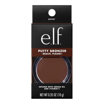 e.l.f. Putty Bronzer, Creamy & Highly Pigmented Formula, Creates a Long-Lasting Bronzed Glow, Infused with Argan Oil & Vitamin E, Beach, Please!, 0.35 Oz