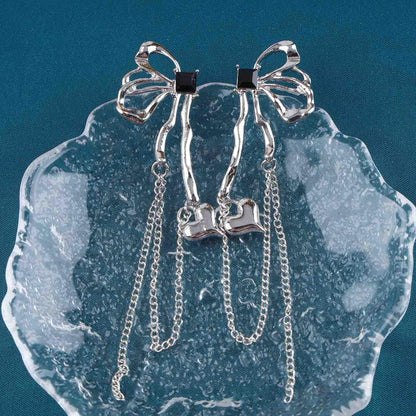 Vintage Butterfly Dangle Earrings Long Butterfly Chain Tassel Earrings Silver Puffy Heart Drop Earrings Black Onyx Butterfly Earrings Jewelry for Women