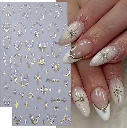 12 Sheets Metallic Moon Star Nail Art Stickers Decals Luxury Golden Silver Nail Stickers Sun Stars Moon Nail Art Design with Starlight Moon Charm Nail Adhesive Sliders for Women Manicure Decoration