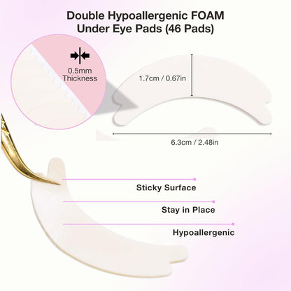 Curacoro Double Foam Eye Pads For Lash Extension, Hypoallergenic Eye Pads Lash Extension Supplies for Oily Skin & Sensitive Eyes, Soft Sticky Pads for Lash Perm Lamination, Lash Remover (46 Pads)