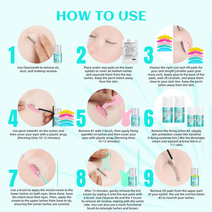 Lash Lift, Eyelash Perm Kit & Black Brow Lamination Kit, Natural Eyelash Curling Lash Extension Set, Lash Perm Kit Detailed Instruction and Complete Tools Achieve Salon-Quality