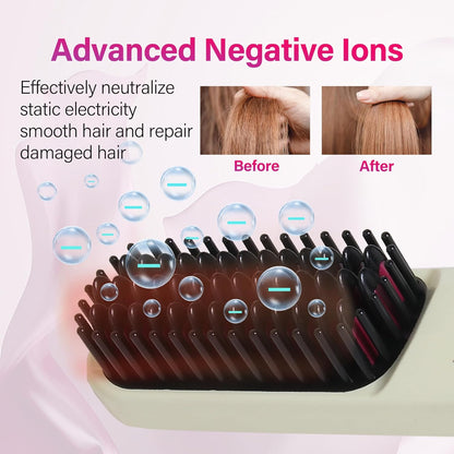 Cordless Hot Hair Brush Straightener Heat Pressing Combs Ceramic Electric Straightening Comb, Anti Burn for Natural Black Hair Beard Wigs Holiday Gifts - Purple （2600mA）