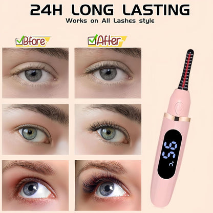 Heated Eyelash Curler, Heated Lash Curler with Led Display Electric Eye lash Curler 3 Temp Settings for Makeup Tools for Achieving A Natural Curl and Long Lasting Eyelashes, Designed for Women, Pink