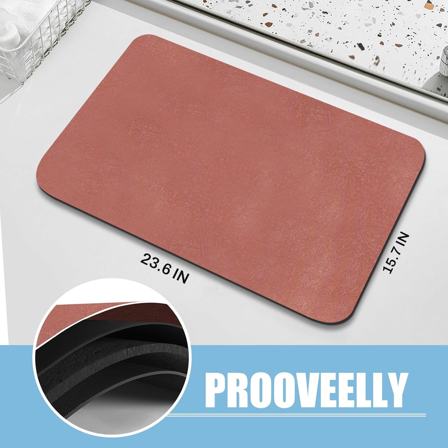 Diatomaceous Earth Bath mat Bathroom Rugs Super Absorbent Quick Dry Non Slip Bath Mat Thin Bathroom Floor Mats Fit Under Door-Shower Rug for in Front of Bathtub Shower, Brown, 15.7"*23.6"